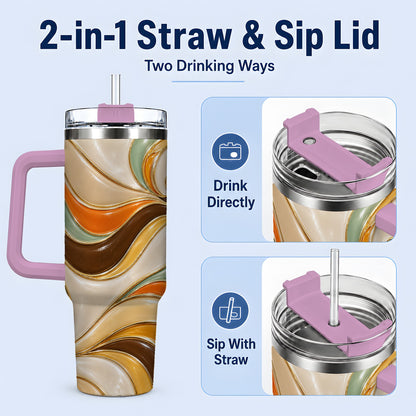 #pl[40oz|Pink] Retro Abstract Waves 40oz Tumbler, Groovy Swirl Drinkware