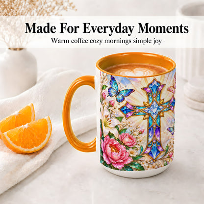 #pl[15oz|Orange] Floral Cross Butterfly Accent Mug, Mug with Lily Artwork