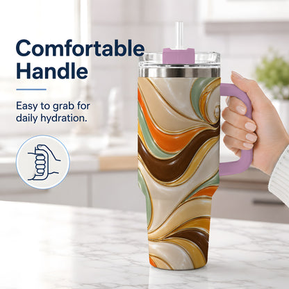 #pl[40oz|Pink] Retro Abstract Waves 40oz Tumbler, Groovy Swirl Drinkware