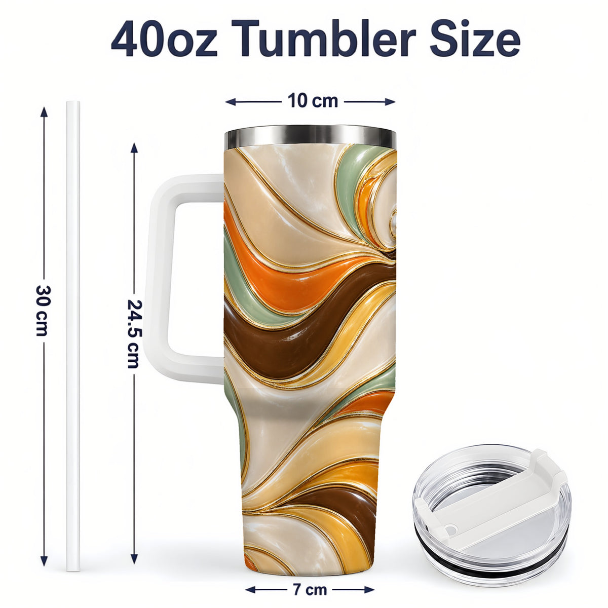 #pl[40oz|White] Retro Abstract Waves 40oz Tumbler, Groovy Swirl Drinkware