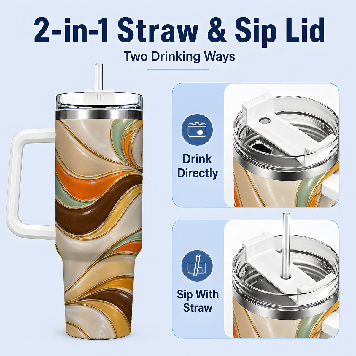 #pl[40oz|White] Retro Abstract Waves 40oz Tumbler, Groovy Swirl Drinkware