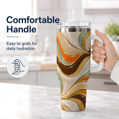 #pl[40oz|White] Retro Abstract Waves 40oz Tumbler, Groovy Swirl Drinkware