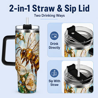#pl[40oz|Black] Honey Bee Floral 40oz Tumbler, Stained Glass Style Drinkware