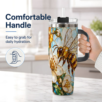#pl[40oz|Black] Honey Bee Floral 40oz Tumbler, Stained Glass Style Drinkware