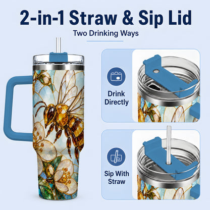 #pl[40oz|Blue] Honey Bee Floral 40oz Tumbler, Stained Glass Style Drinkware