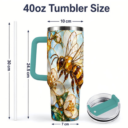 #pl[40oz|Green] Honey Bee Floral 40oz Tumbler, Stained Glass Style Drinkware