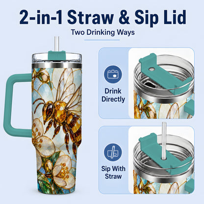 #pl[40oz|Green] Honey Bee Floral 40oz Tumbler, Stained Glass Style Drinkware