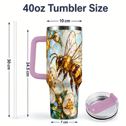 #pl[40oz|Pink] Honey Bee Floral 40oz Tumbler, Stained Glass Style Drinkware