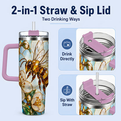 #pl[40oz|Pink] Honey Bee Floral 40oz Tumbler, Stained Glass Style Drinkware