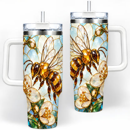 Honey Bee Floral 40oz Tumbler, Stained Glass Style Drinkware