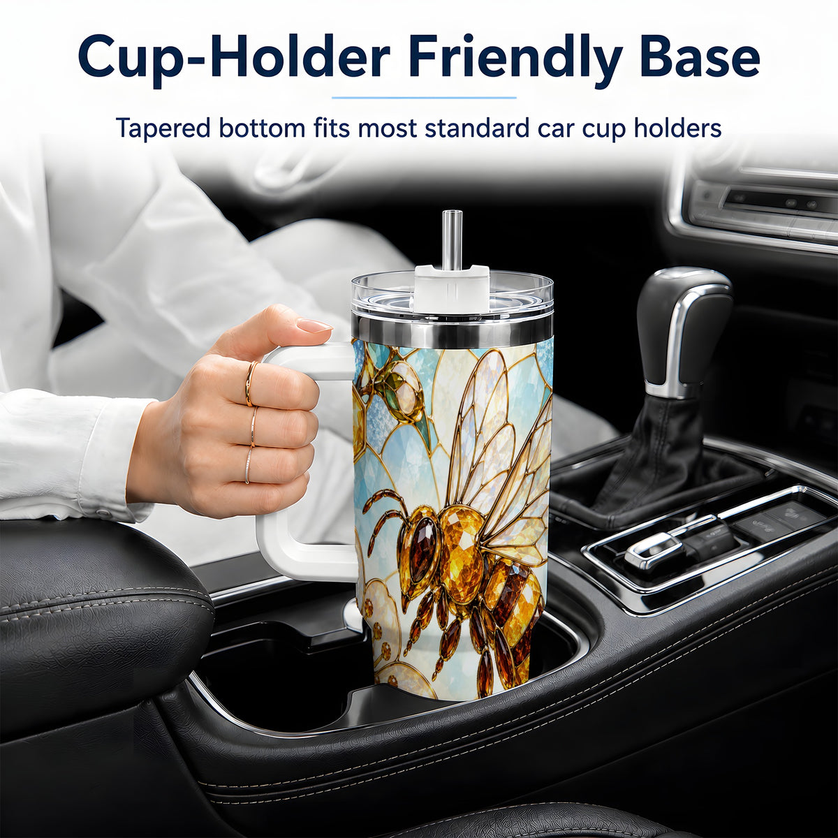 Honey Bee Floral 40oz Tumbler, Stained Glass Style Drinkware