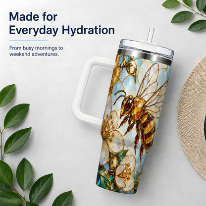 Honey Bee Floral 40oz Tumbler, Stained Glass Style Drinkware