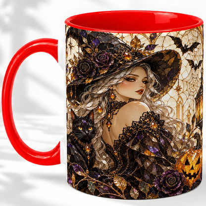 Halloween Witch Cat Accent Mug, Mug with Pumpkin Artwork