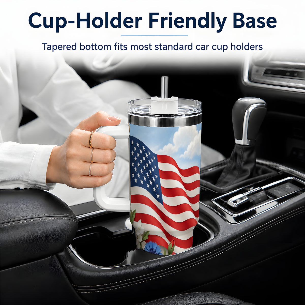 American Flag Floral 40oz Tumbler, Patriotic Flower Drinkware