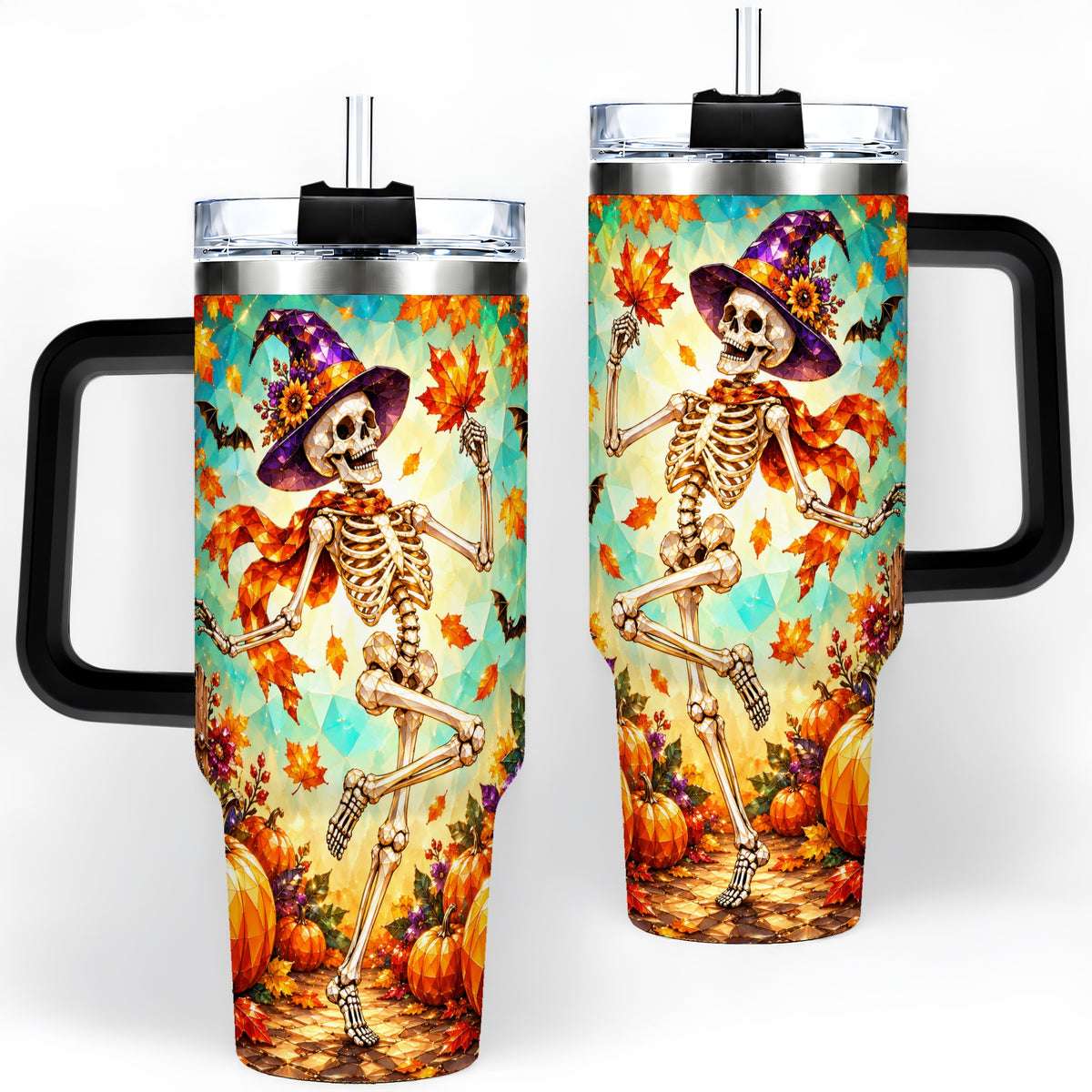 #pl[40oz|Black] Halloween Skeleton 40oz Tumbler, Autumn Pumpkin Drinkware