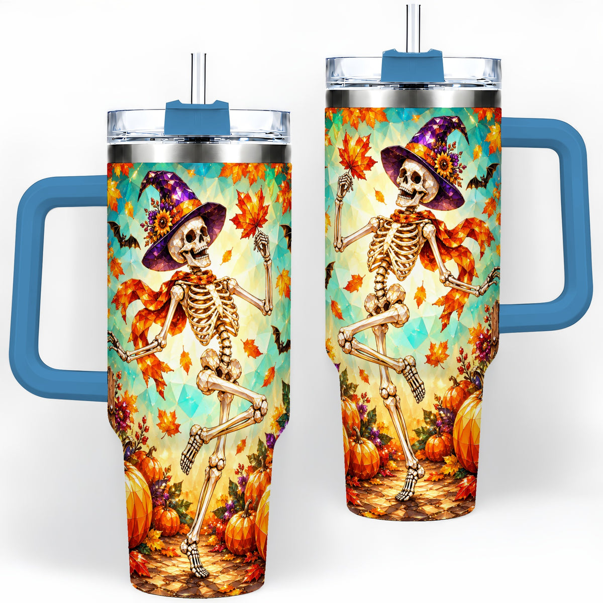 #pl[40oz|Blue] Halloween Skeleton 40oz Tumbler, Autumn Pumpkin Drinkware
