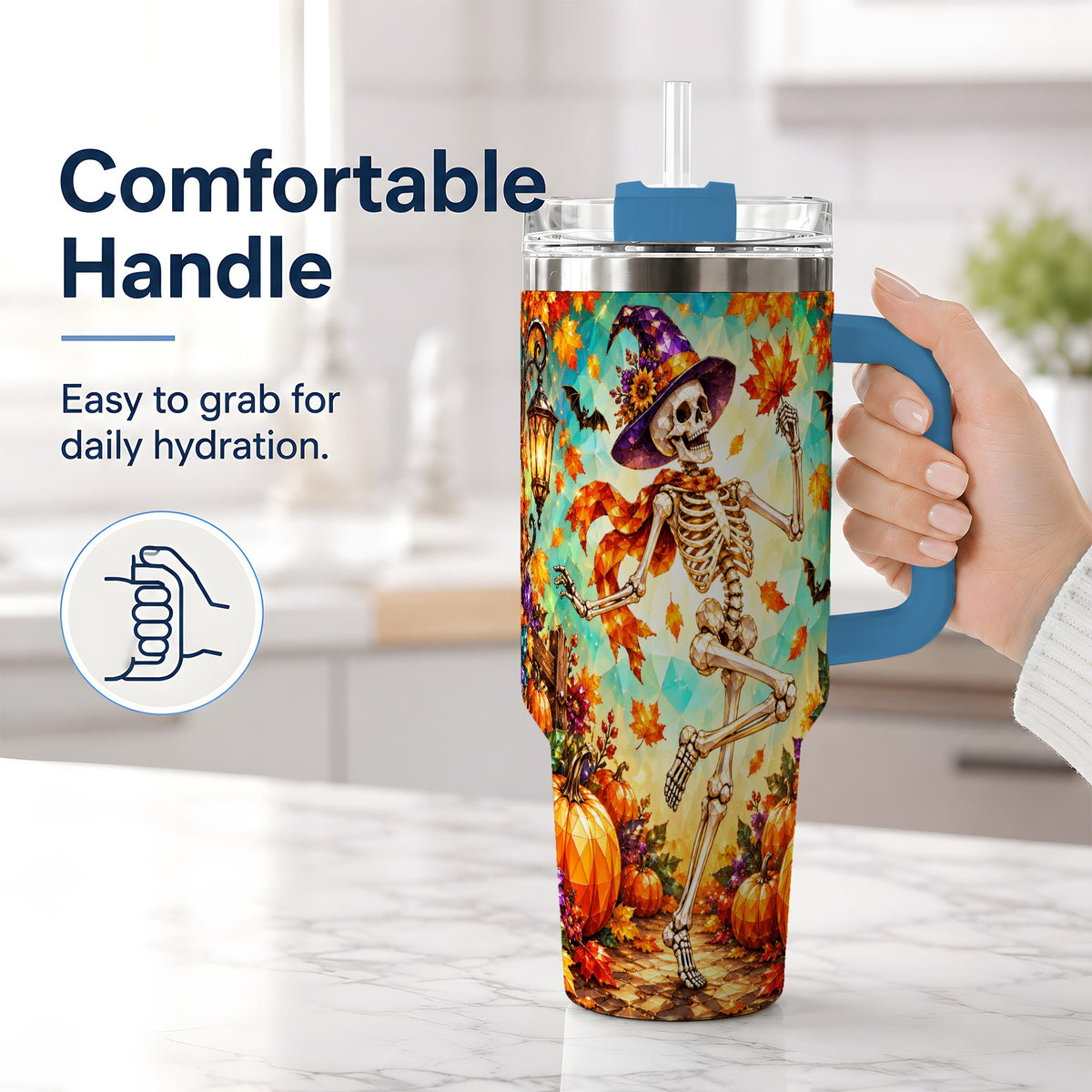 #pl[40oz|Blue] Halloween Skeleton 40oz Tumbler, Autumn Pumpkin Drinkware