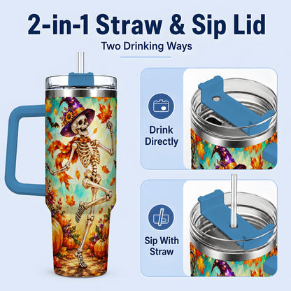 #pl[40oz|Blue] Halloween Skeleton 40oz Tumbler, Autumn Pumpkin Drinkware