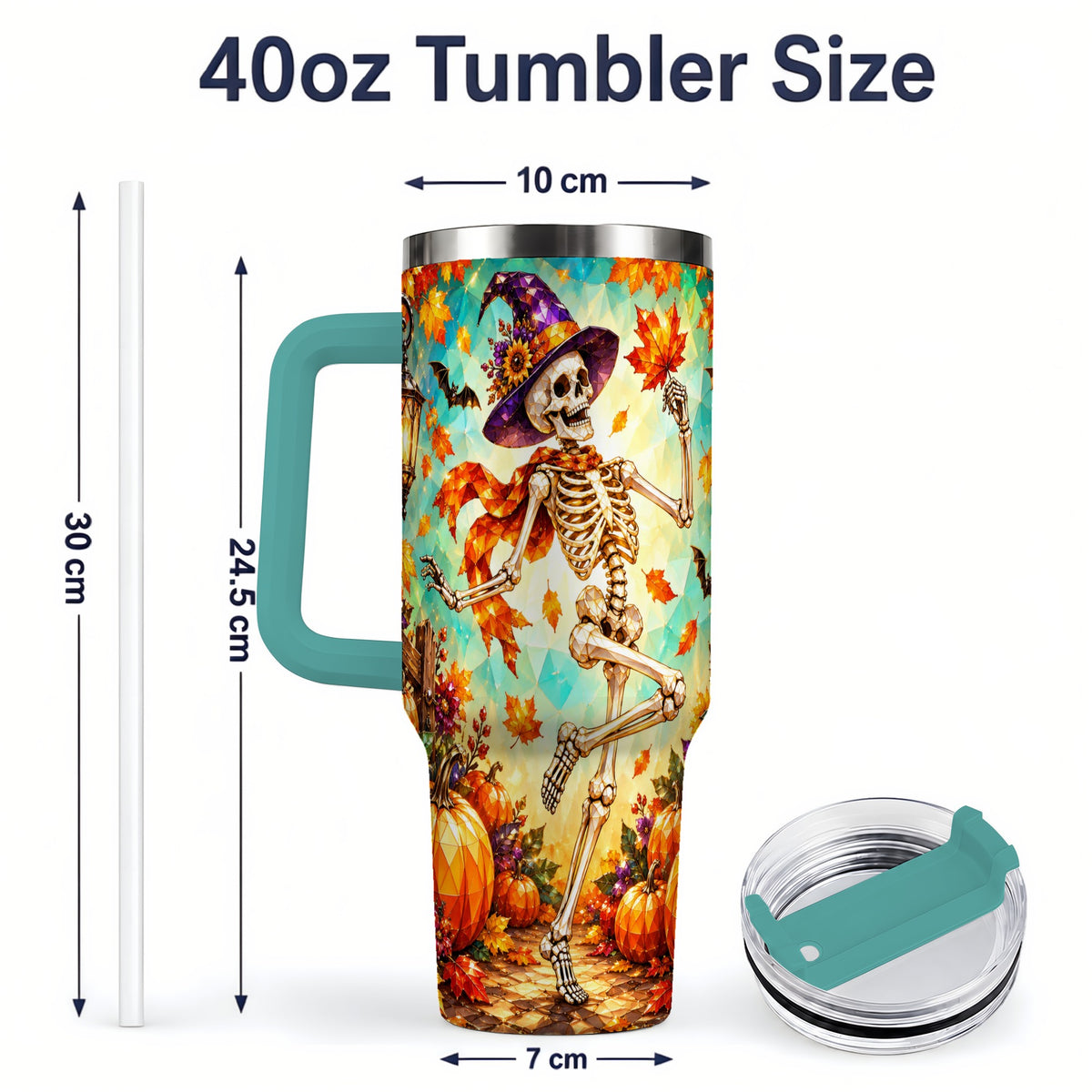 #pl[40oz|Green] Halloween Skeleton 40oz Tumbler, Autumn Pumpkin Drinkware