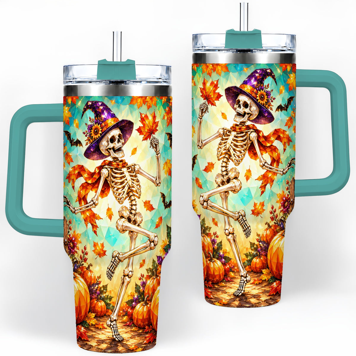 #pl[40oz|Green] Halloween Skeleton 40oz Tumbler, Autumn Pumpkin Drinkware