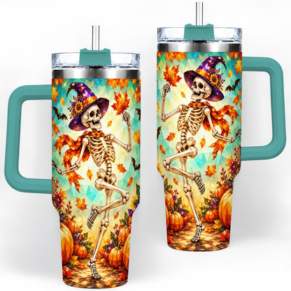 #pl[40oz|Green] Halloween Skeleton 40oz Tumbler, Autumn Pumpkin Drinkware