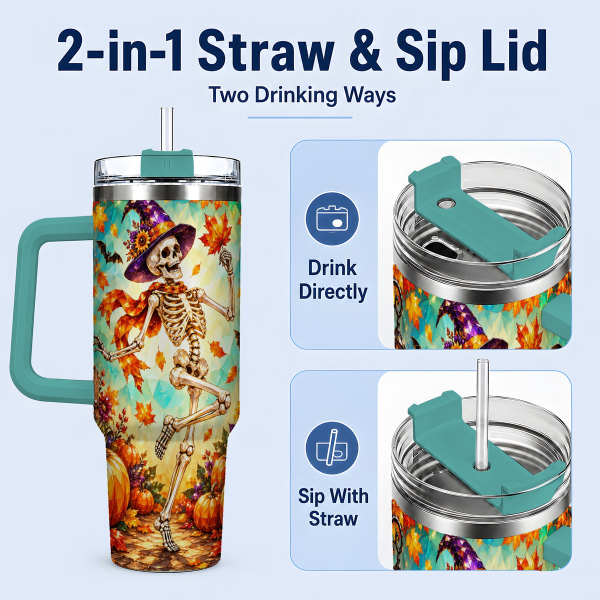 #pl[40oz|Green] Halloween Skeleton 40oz Tumbler, Autumn Pumpkin Drinkware
