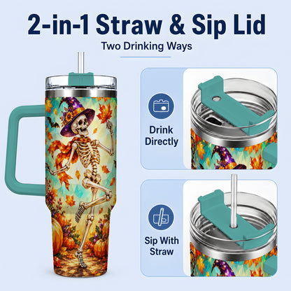 #pl[40oz|Green] Halloween Skeleton 40oz Tumbler, Autumn Pumpkin Drinkware