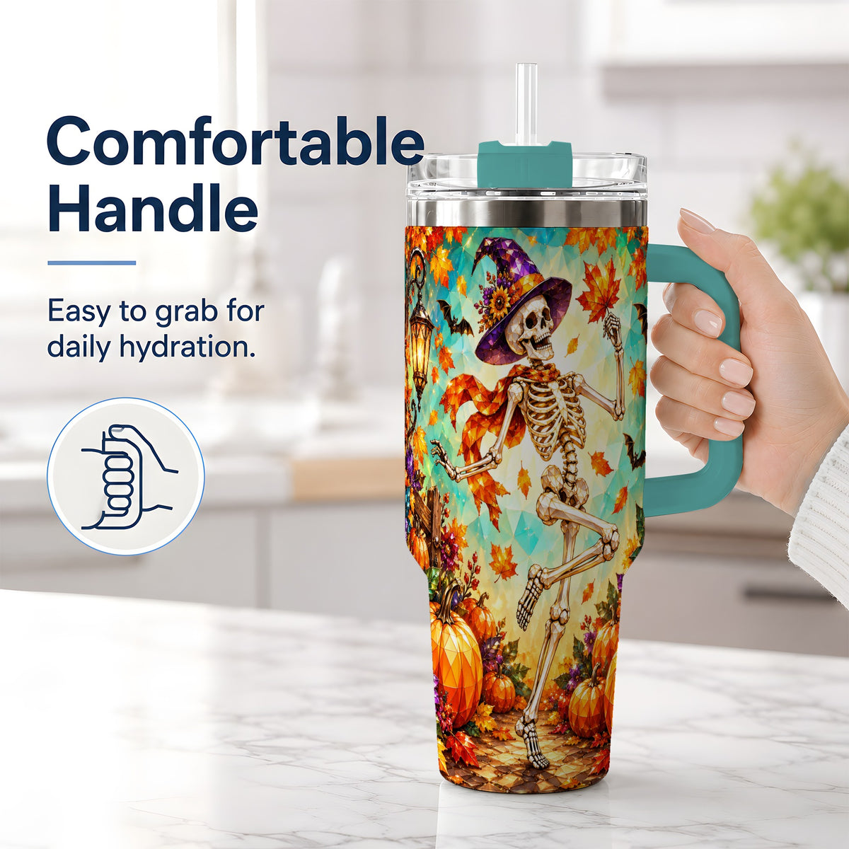 #pl[40oz|Green] Halloween Skeleton 40oz Tumbler, Autumn Pumpkin Drinkware