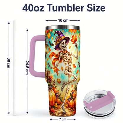 #pl[40oz|Pink] Halloween Skeleton 40oz Tumbler, Autumn Pumpkin Drinkware