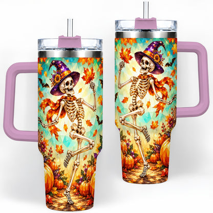 #pl[40oz|Pink] Halloween Skeleton 40oz Tumbler, Autumn Pumpkin Drinkware