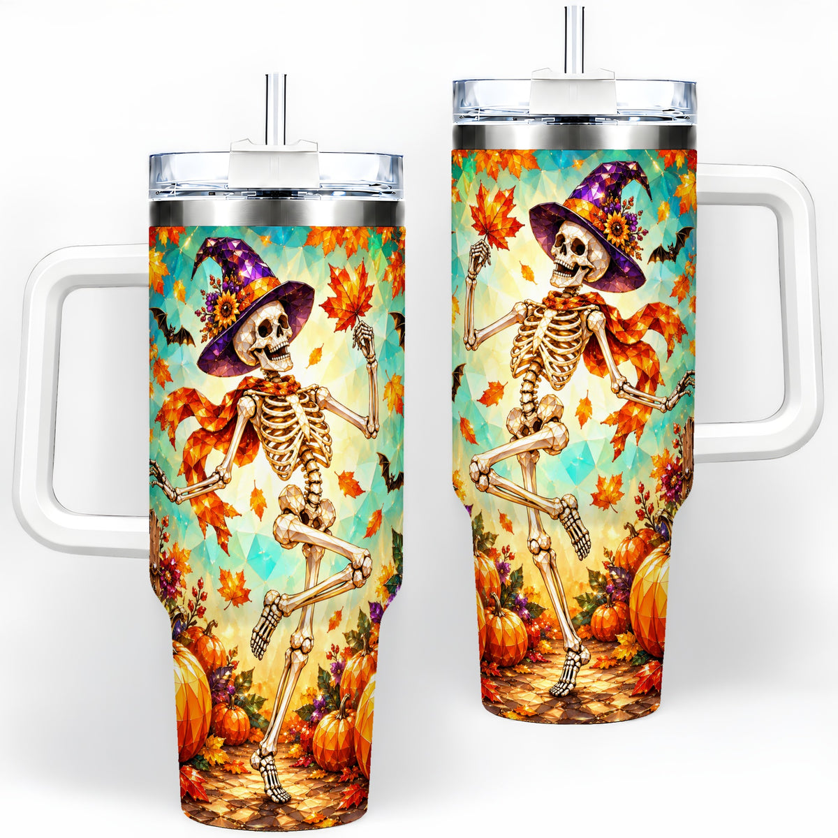 Halloween Skeleton 40oz Tumbler, Autumn Pumpkin Drinkware