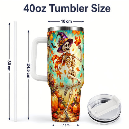 #pl[40oz|White] Halloween Skeleton 40oz Tumbler, Autumn Pumpkin Drinkware