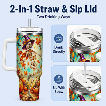 #pl[40oz|White] Halloween Skeleton 40oz Tumbler, Autumn Pumpkin Drinkware