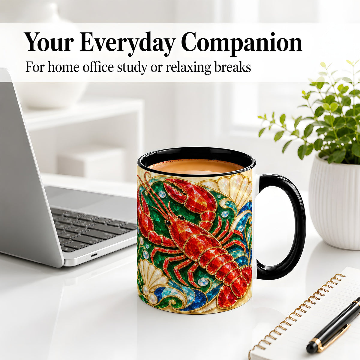 #pl[11oz|Black] Gemstone Lobster Accent Mug, Ceramic Drinkware for Seafood Fans