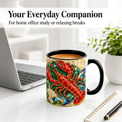 #pl[11oz|Black] Gemstone Lobster Accent Mug, Ceramic Drinkware for Seafood Fans