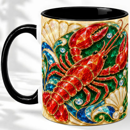#pl[11oz|Black] Gemstone Lobster Accent Mug, Ceramic Drinkware for Seafood Fans