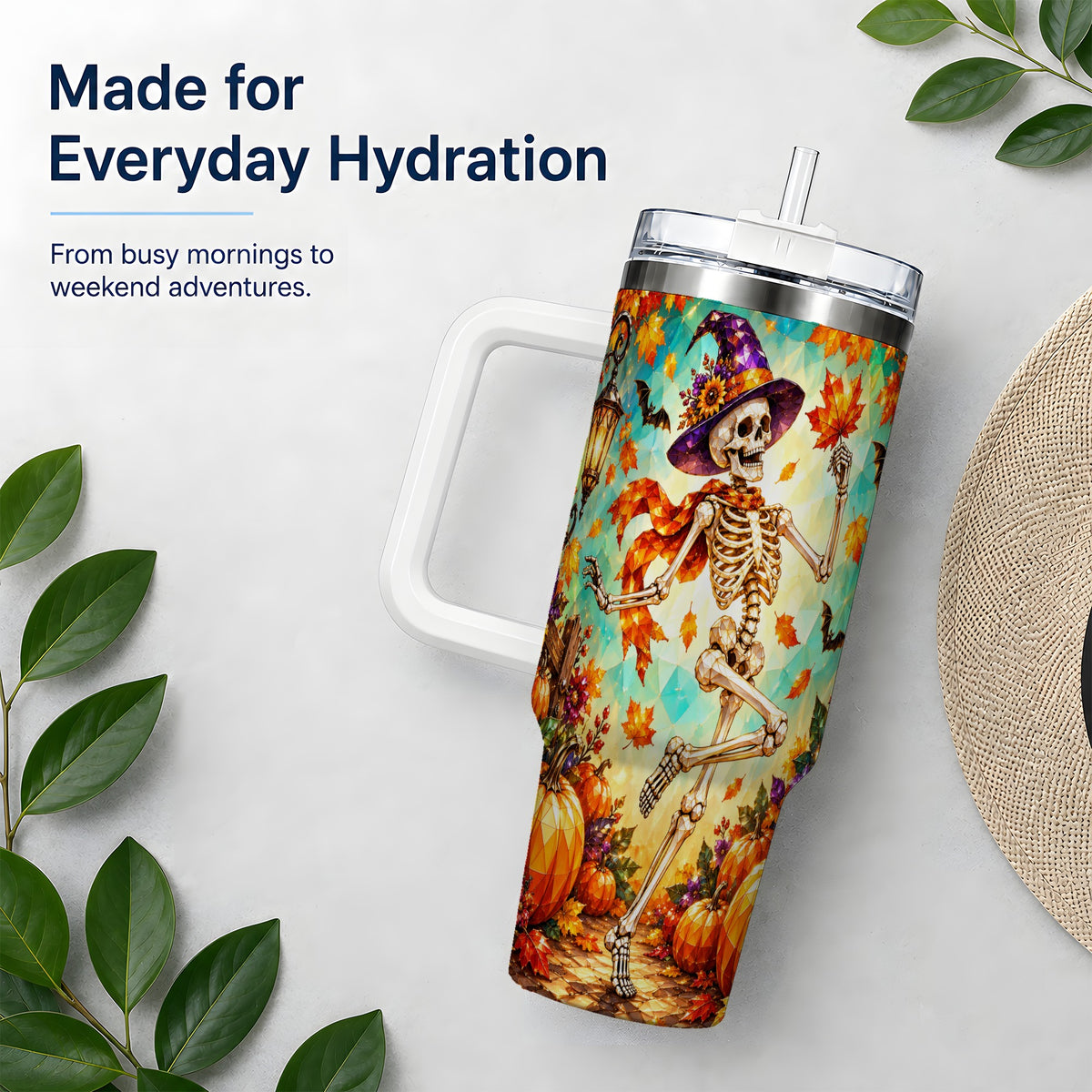 Halloween Skeleton 40oz Tumbler, Autumn Pumpkin Drinkware