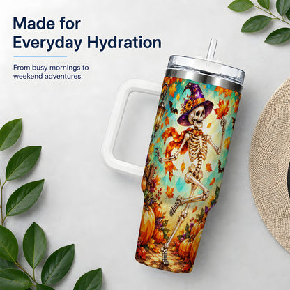 Halloween Skeleton 40oz Tumbler, Autumn Pumpkin Drinkware
