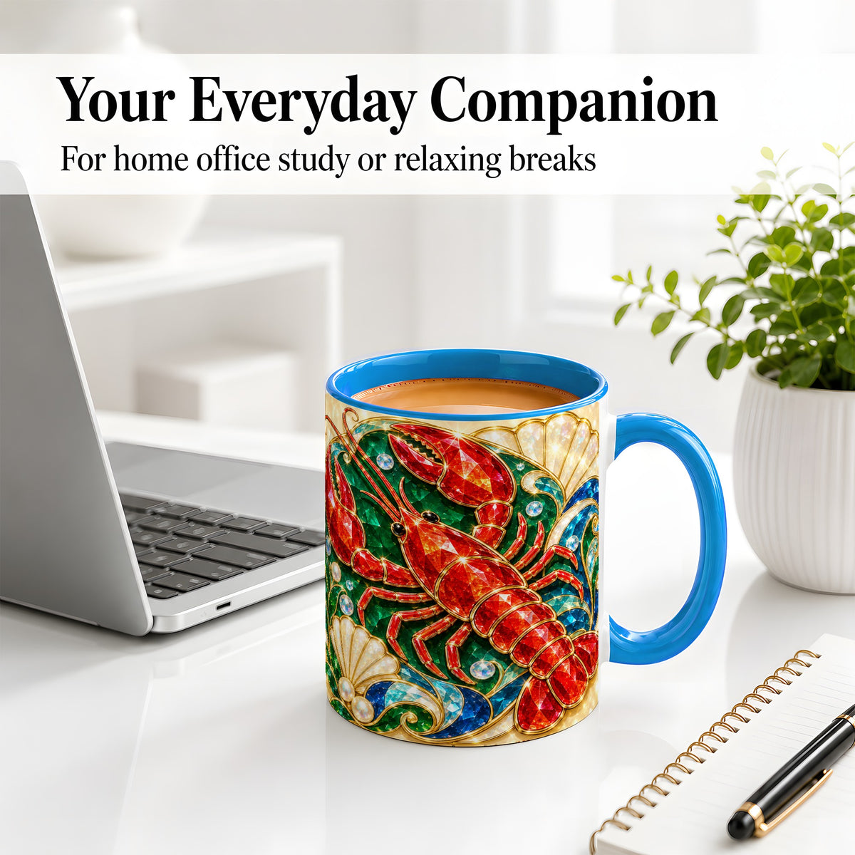 #pl[11oz|Blue] Gemstone Lobster Accent Mug, Ceramic Drinkware for Seafood Fans
