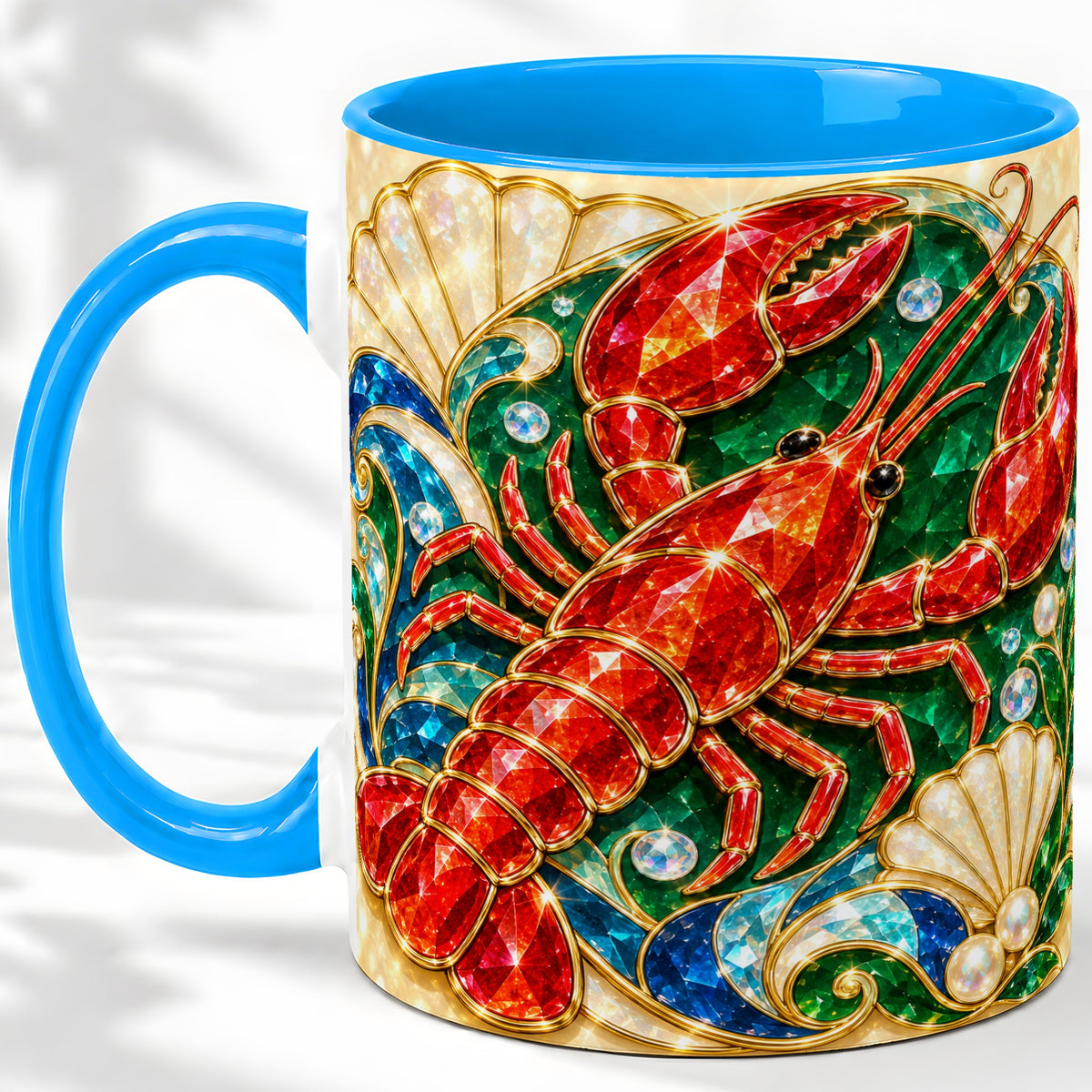 #pl[11oz|Blue] Gemstone Lobster Accent Mug, Ceramic Drinkware for Seafood Fans