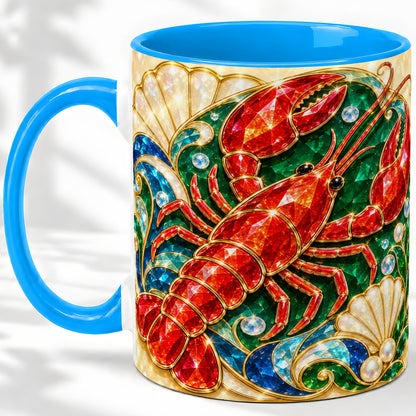 #pl[11oz|Blue] Gemstone Lobster Accent Mug, Ceramic Drinkware for Seafood Fans