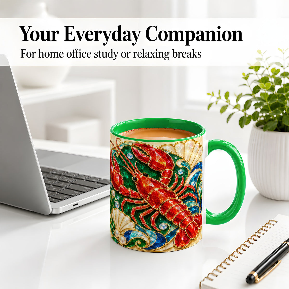 #pl[11oz|Green] Gemstone Lobster Accent Mug, Ceramic Drinkware for Seafood Fans