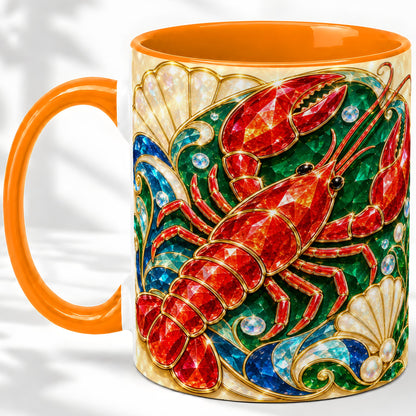 #pl[11oz|Orange] Gemstone Lobster Accent Mug, Ceramic Drinkware for Seafood Fans