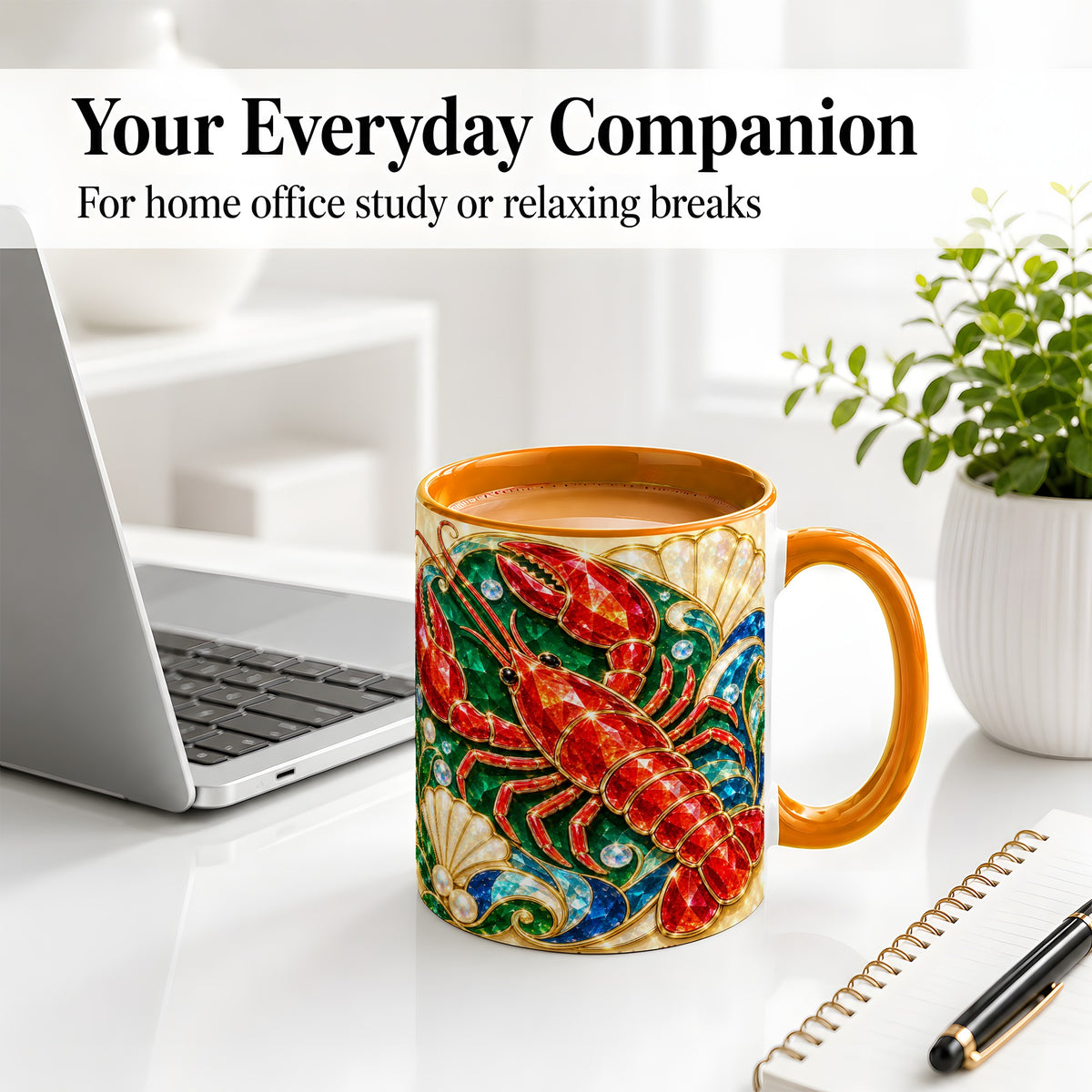 #pl[11oz|Orange] Gemstone Lobster Accent Mug, Ceramic Drinkware for Seafood Fans