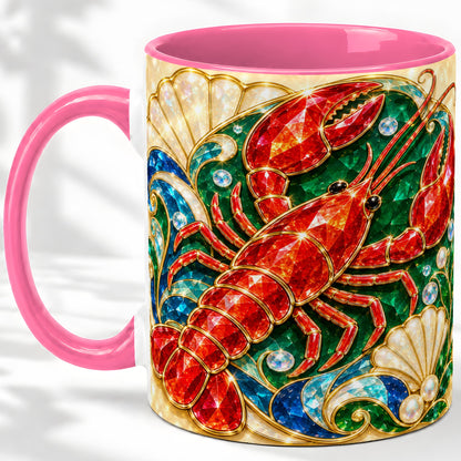 #pl[11oz|Pink] Gemstone Lobster Accent Mug, Ceramic Drinkware for Seafood Fans