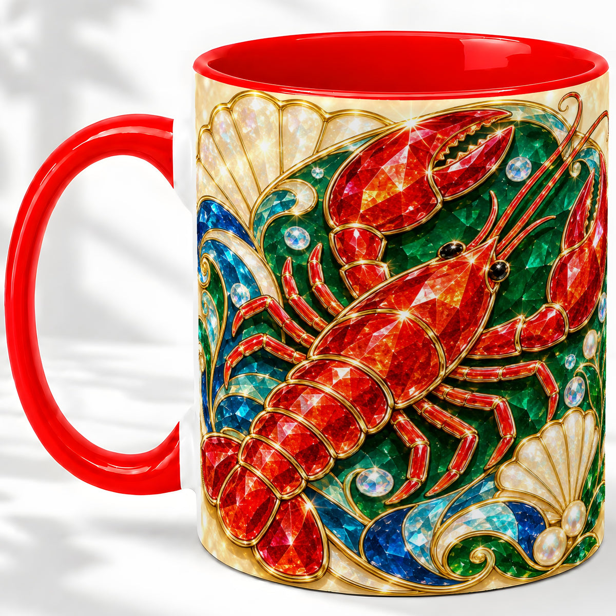 Gemstone Lobster Accent Mug, Ceramic Drinkware for Seafood Fans