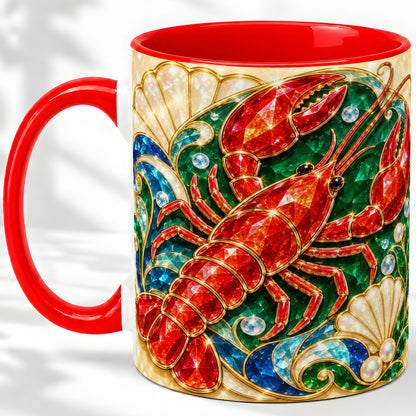 Gemstone Lobster Accent Mug, Ceramic Drinkware for Seafood Fans