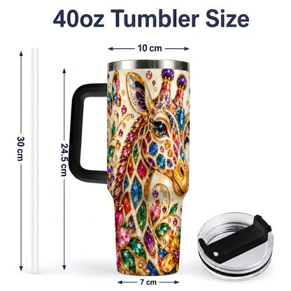 #pl[40oz|Black] Gem Style Giraffe Floral 40oz Tumbler, Colorful Botanical Art