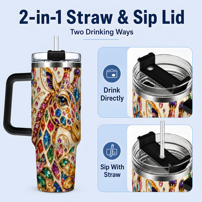 #pl[40oz|Black] Gem Style Giraffe Floral 40oz Tumbler, Colorful Botanical Art