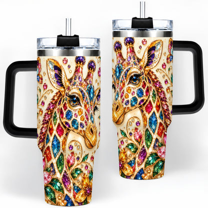 #pl[40oz|Black] Gem Style Giraffe Floral 40oz Tumbler, Colorful Botanical Art